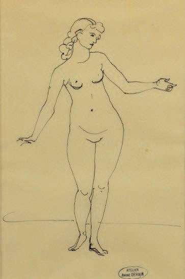 André DERAIN (1880-1954) 坐着的裸体
站着的裸体
三张画，一张在描图纸上，两张用墨水画的，一张用黑色铅笔画的，一张有签名章在右下方，两张&hellip;
