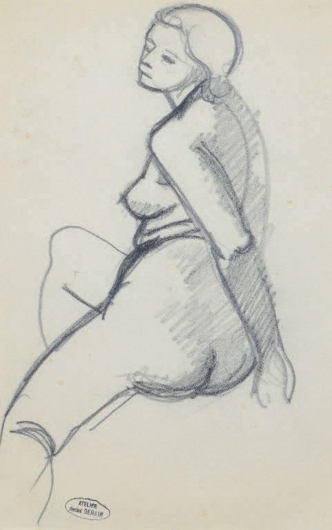 André DERAIN (1880-1954) 坐着的裸体
两幅黑色铅笔画，一幅有右下角的签名章，另一幅有工作室的左下角章。
26.5 x 18厘米和26 x&hellip;