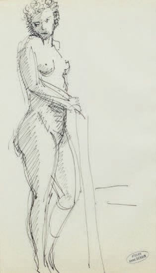 André DERAIN (1880-1954) 站立的裸体
两幅水墨画，右下方有工作室的印章。
26.5 x 15和26 x 15.5厘米
展览：
- And&hellip;