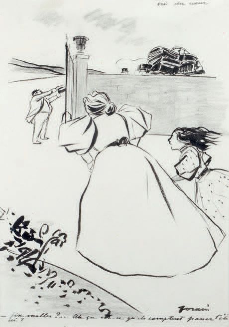 Jean-Louis FORAIN (1852-1931) 六根柱子 ?
水墨画，用铅笔和蛋彩画加高，右下方有签名，顶部和底部有标题。
34.5 x 24 cm