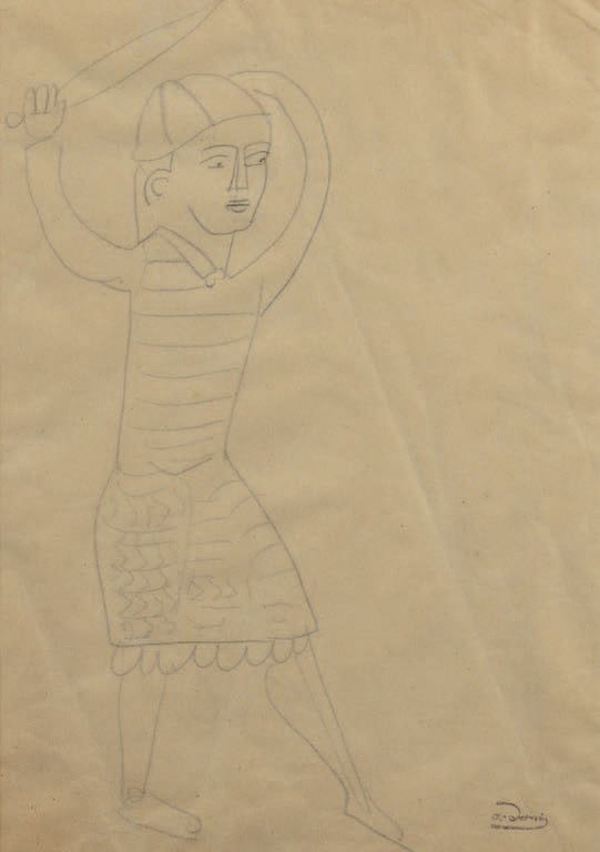 André DERAIN (1880-1954) 服装研究
两张黑色铅笔画，一张裱在描图纸上，一张有签名章，另一张右下角有工作室的印章。
40.5 x 26和3&hellip;