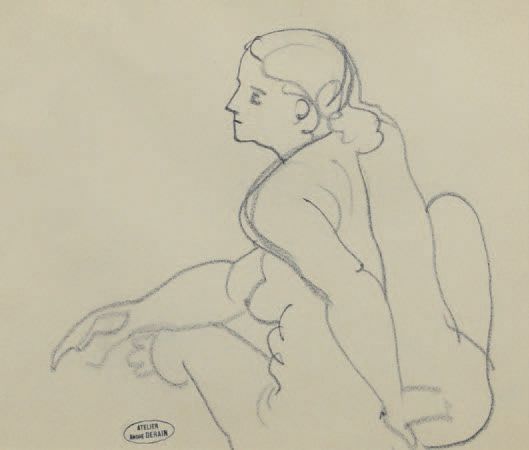 André DERAIN (1880-1954) 从后面坐着的裸体女人
穿马甲的坐着的女人
两幅黑色铅笔画，一幅在中下部有签名章，另一幅在左下部有工作室章。
2&hellip;