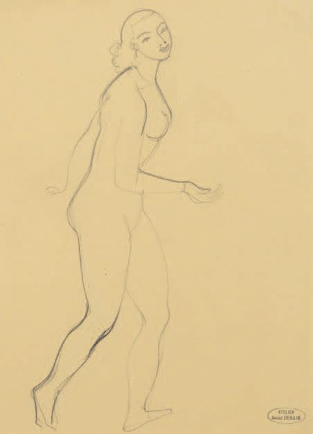 André DERAIN (1880-1954) 右手在前的站立裸体
黑色铅笔画，右下方有工作室印章。
26.5 x 18.5 cm
展览：
- André D&hellip;