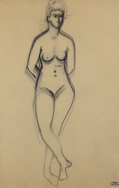 André DERAIN (1880-1954) 裸体站立，双手背在身后
两幅黑色铅笔画，一幅有右下方的签名章，另一幅有右下方的工作室章。
42 x 23 和 &hellip;