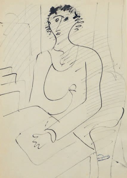André DERAIN (1880-1954) 拿着一封信的女人
水墨画，右下方有签名章。
28 x 19,5 cm
 （弯曲）。