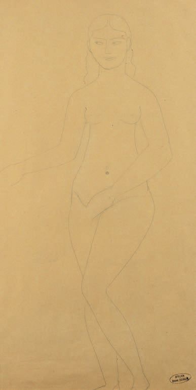 André DERAIN (1880-1954) 站立的裸体
两幅黑色铅笔画，右下方有工作室的印章。
40.5 x 20.5 cm 40.5 x 22.5 cm