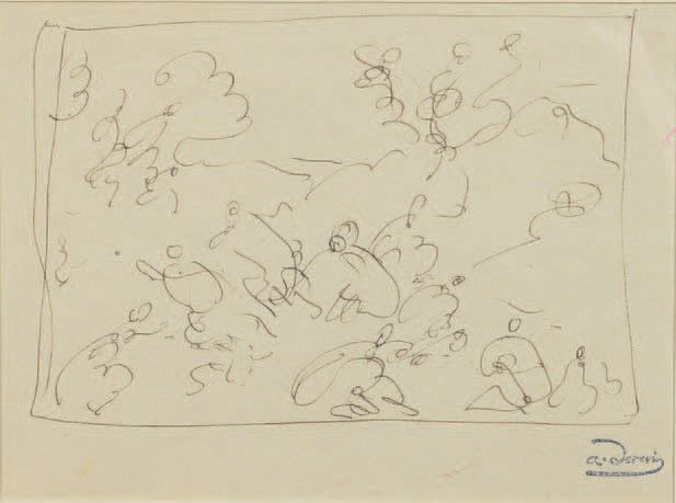 André DERAIN (1880-1954) 人物的动画场景
两幅水墨画，右下角盖有签名。
12 x 17和12 x 16厘米