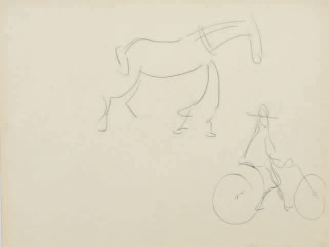 Albert Marquet (1875-1947) À bicyclette et cheval
Dessin au crayon noir.
20 x 26&hellip;
