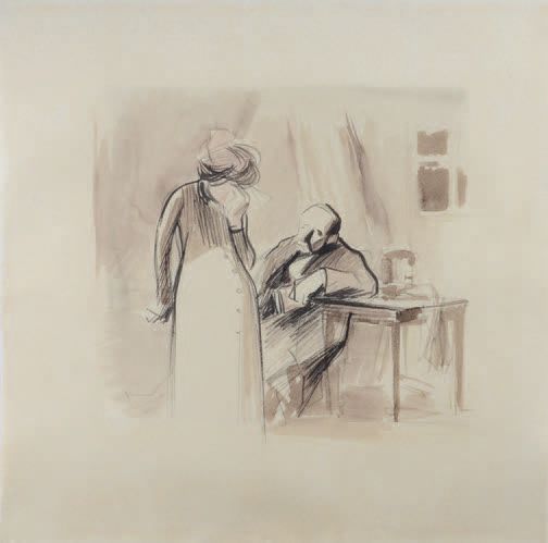 Jean-Louis FORAIN (1852-1931) 坏消息
水墨画。
44 x 44 cm