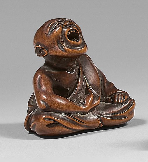 JAPON - Epoque MEIJI (1868-1912) Netsuke de madera de boj, estornudo público sen&hellip;