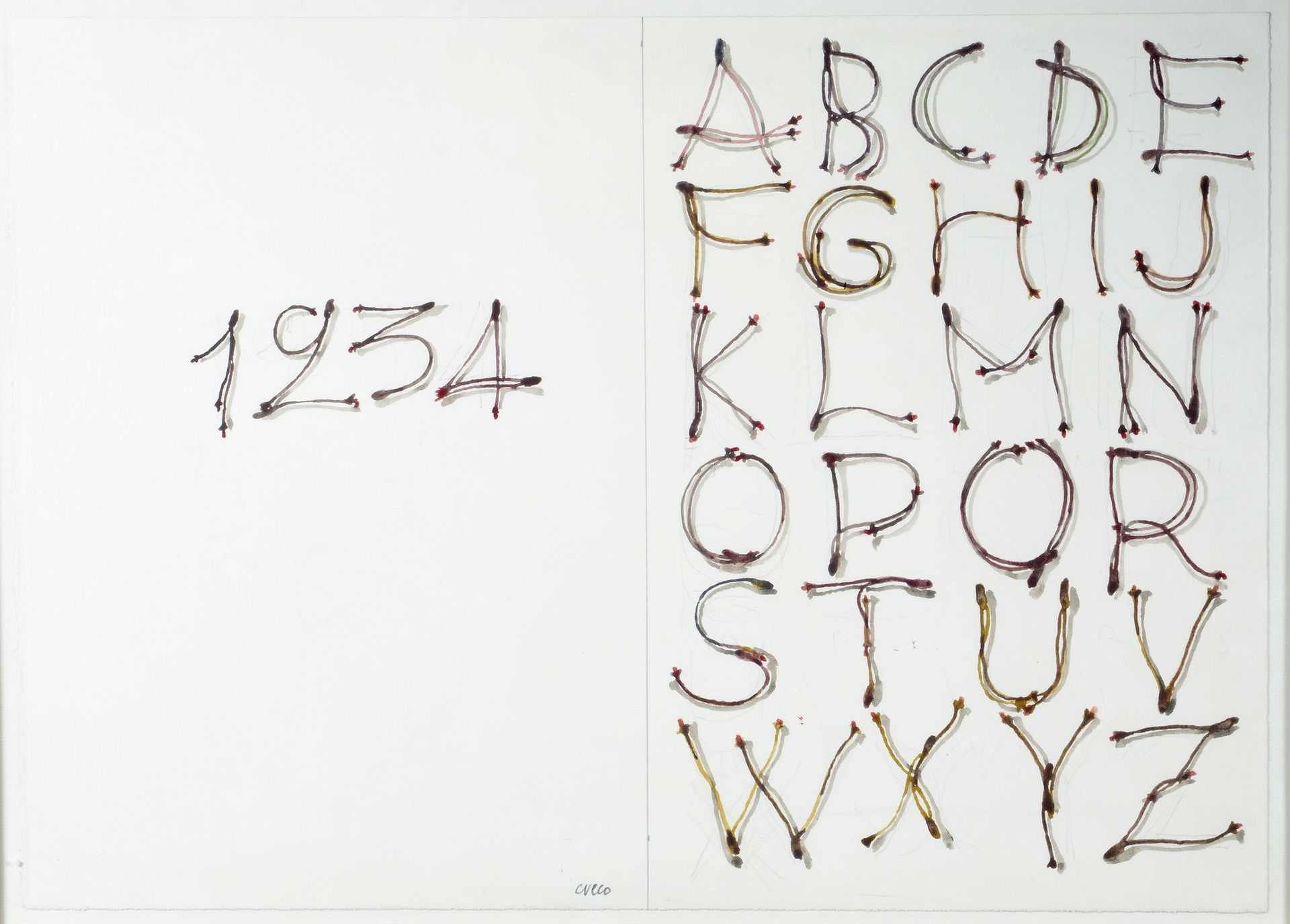Null Henri CUECO (1929 - 2017) - Alphabet cerises, 1997,1998 - Disegno acrilico &hellip;