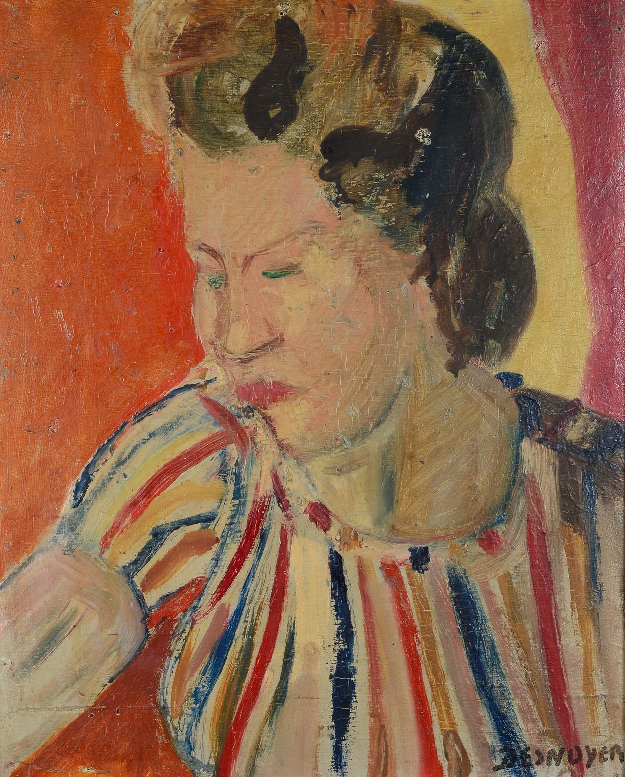 Null 弗朗索瓦-德斯诺耶(1894-1972)--妇女肖像--三幅油画板，右下角签名