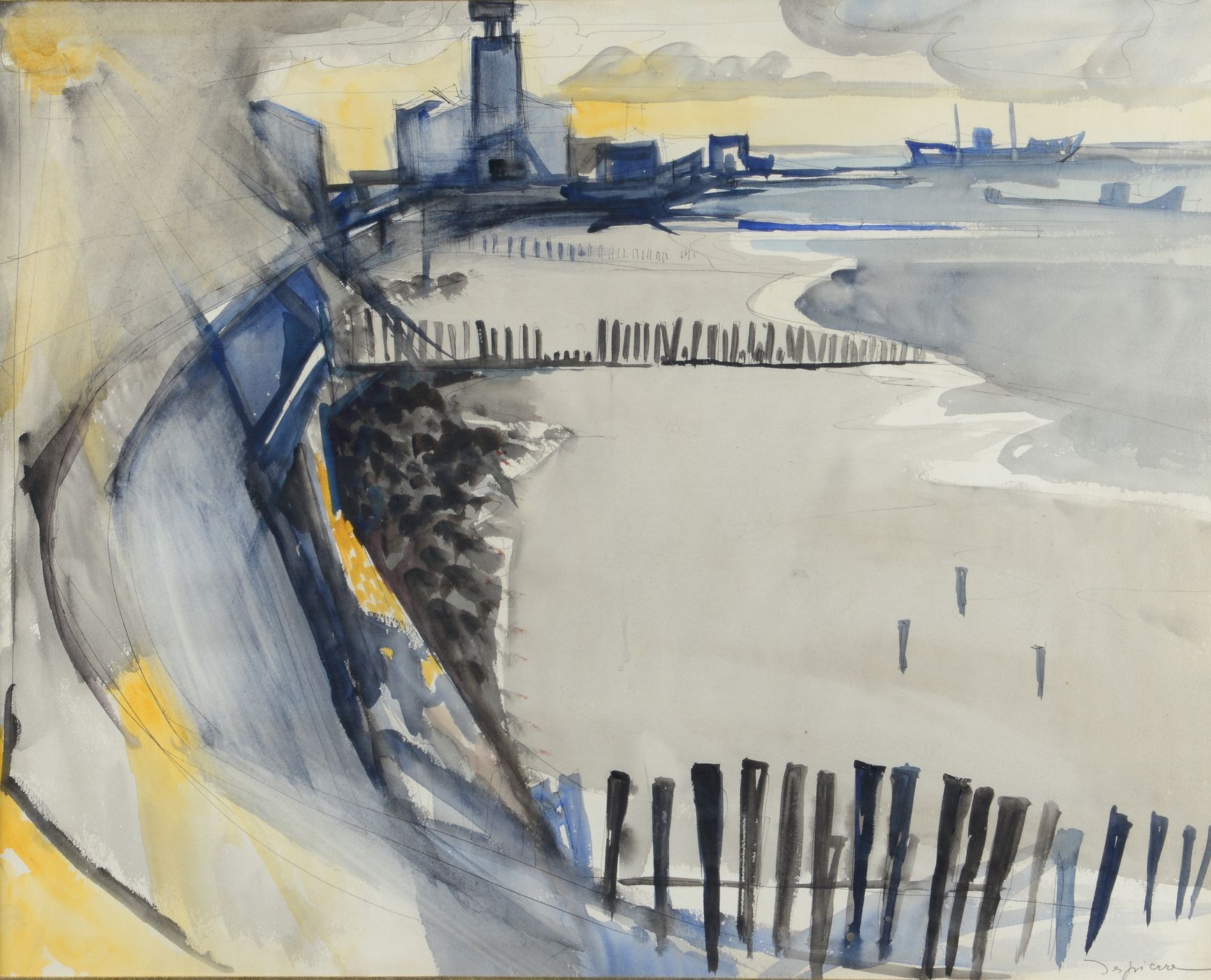 Null Jacques CERIA dit DESPIERRE (1912 - 1995) - The bay - Watercolour gouache, &hellip;