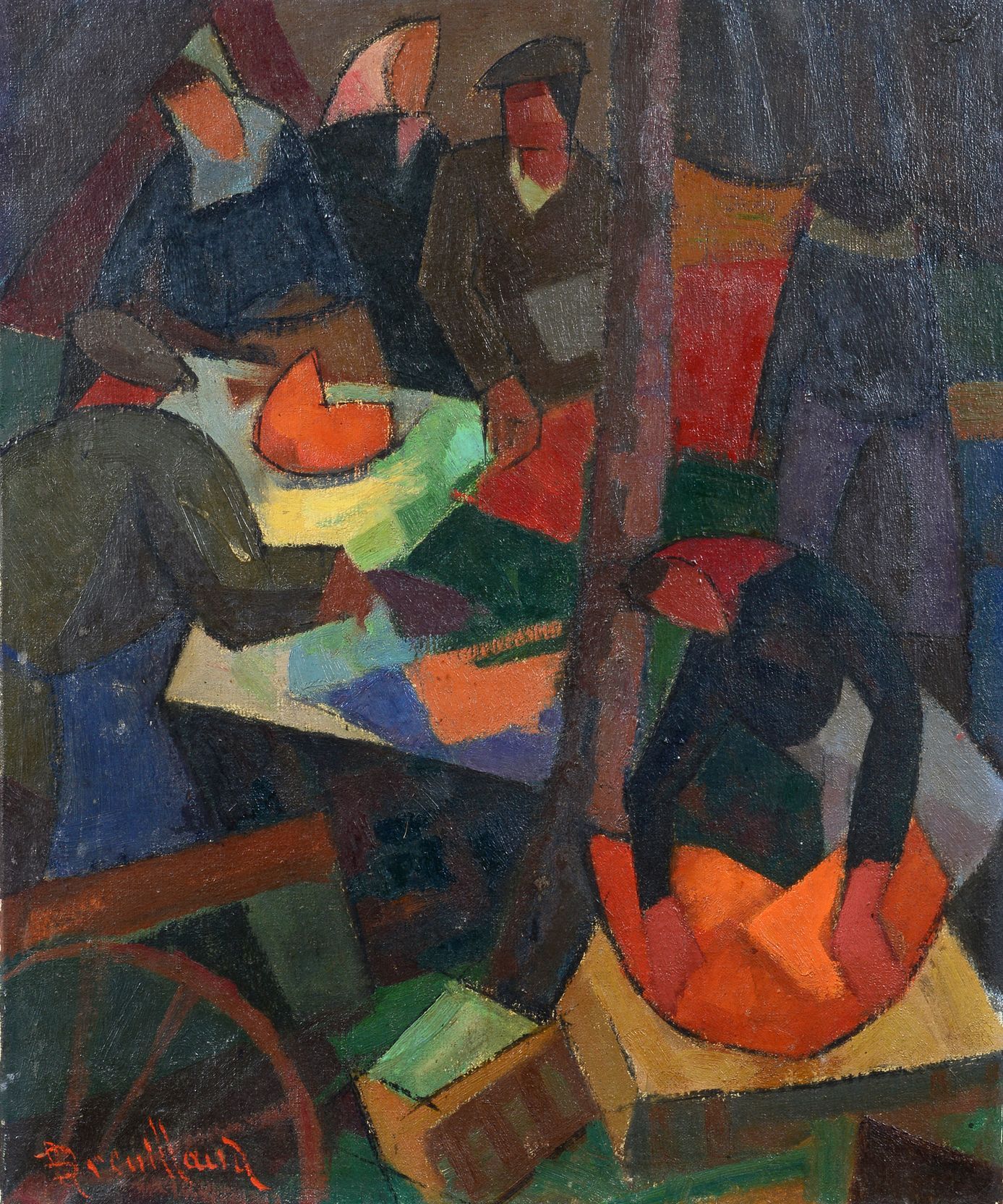 Null André François BREUILLAUD (1898 - 1994) - 在市场上，1950 - 布面油画，左下角有签名，背面有签名、日期和&hellip;