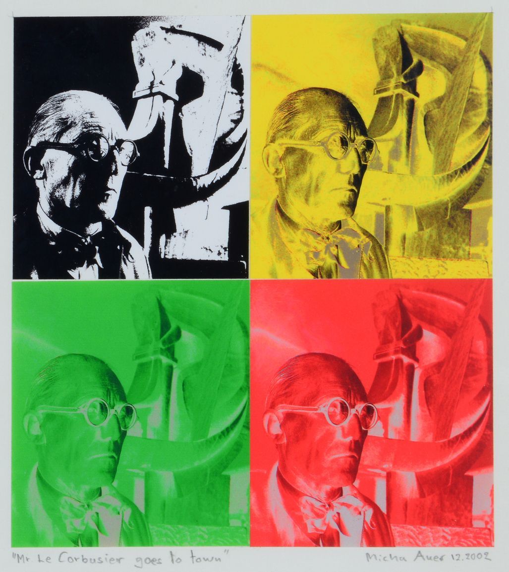 Null Micha AUER (第二十次) - "le Corbusier先生进城" 12. 2002 - 彩色石版画，右下方有签名，有日期和标题。在玻璃下。&hellip;