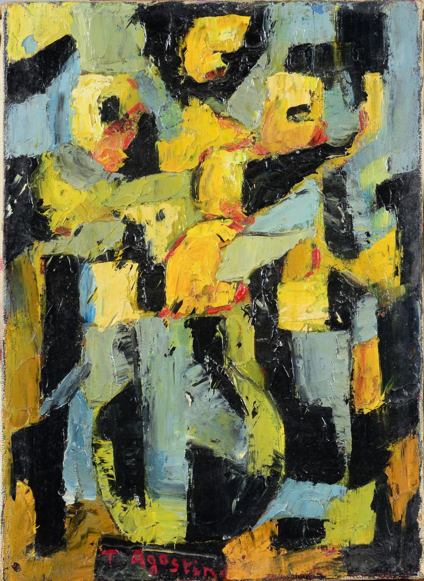 Null Tony AGOSTINI (1916 - 1990) - Vaso con fiori gialli - Olio su tela, firmato&hellip;