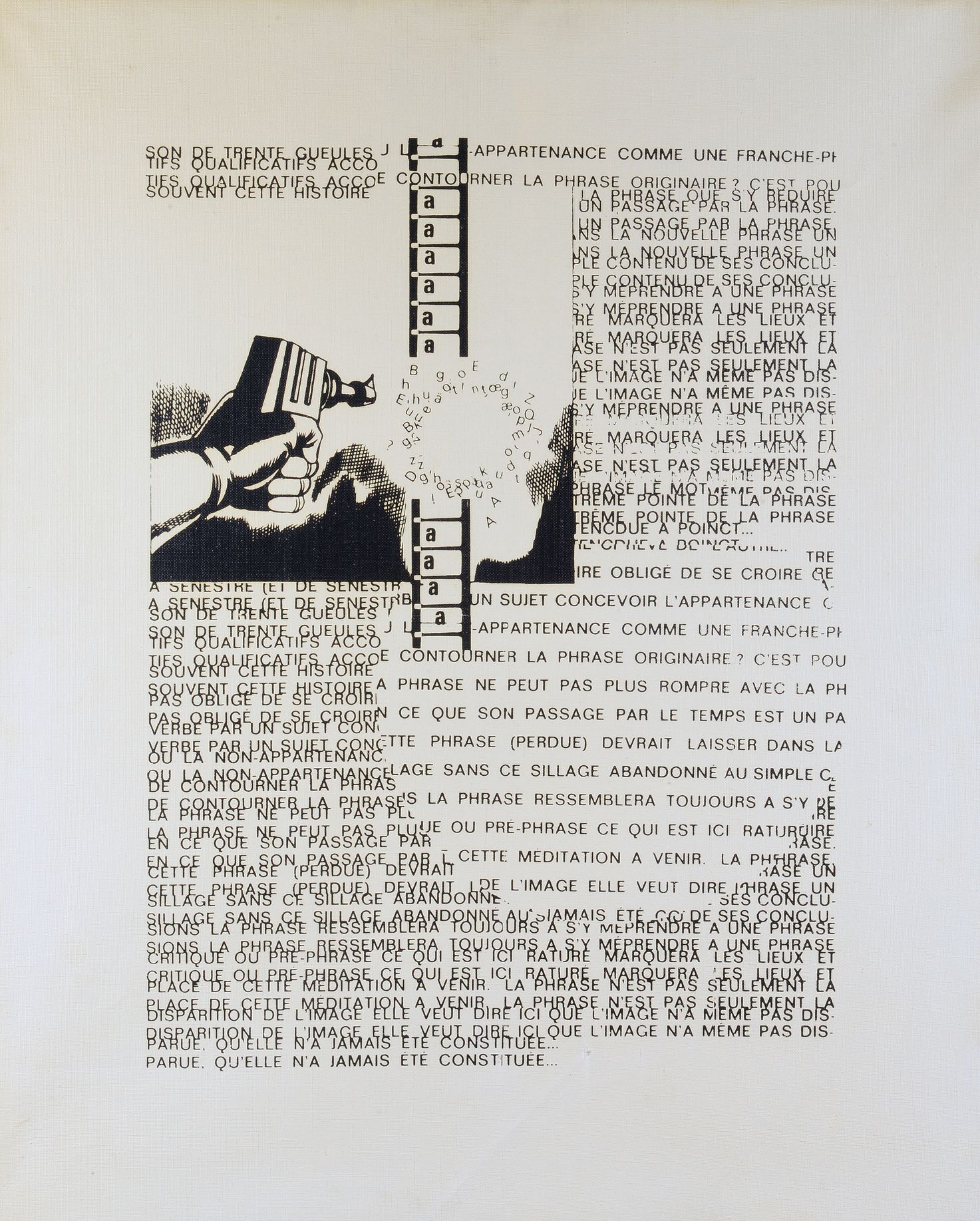 Null 
让-弗朗索瓦-博里（生于1938年）--《Un pasage par la phrase》，1971年--布面印刷，背面有签名、日期71和编号3--&hellip;