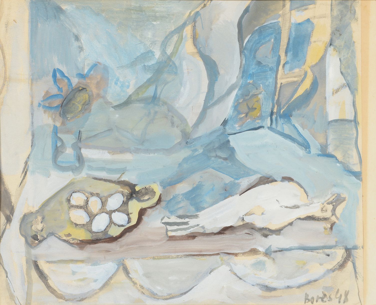 Null 
Francisco BORES (1898 - 1972) - 静物与鸽子，1948 - 水粉画，右下方有签名和日期48 - 21 x 27 cm &hellip;