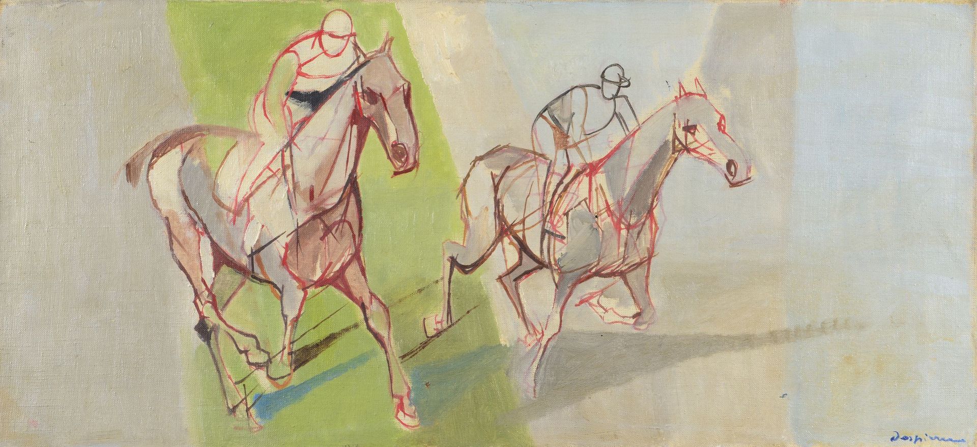 Null Jacques CERIA dit DESPIERRE (1912 - 1995) - 在比赛中 - 布面油画，右下角签名 - 22 x 48 cm &hellip;