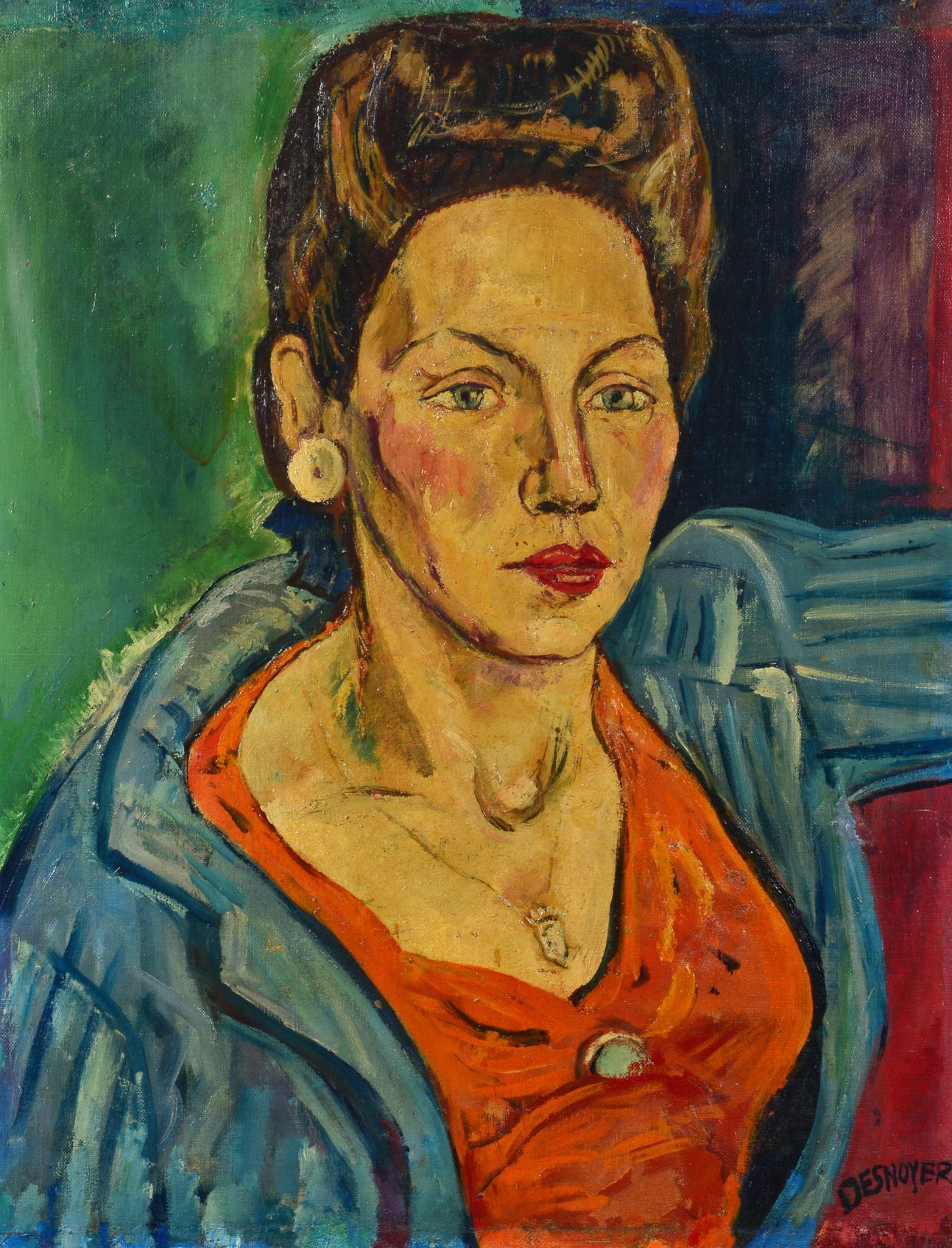 Null 弗朗索瓦-德斯诺耶(1894 - 1972) - 一个女人的肖像 - 布面油画，右下角签名 - 65 x 50 cm - (重修 - 修复)