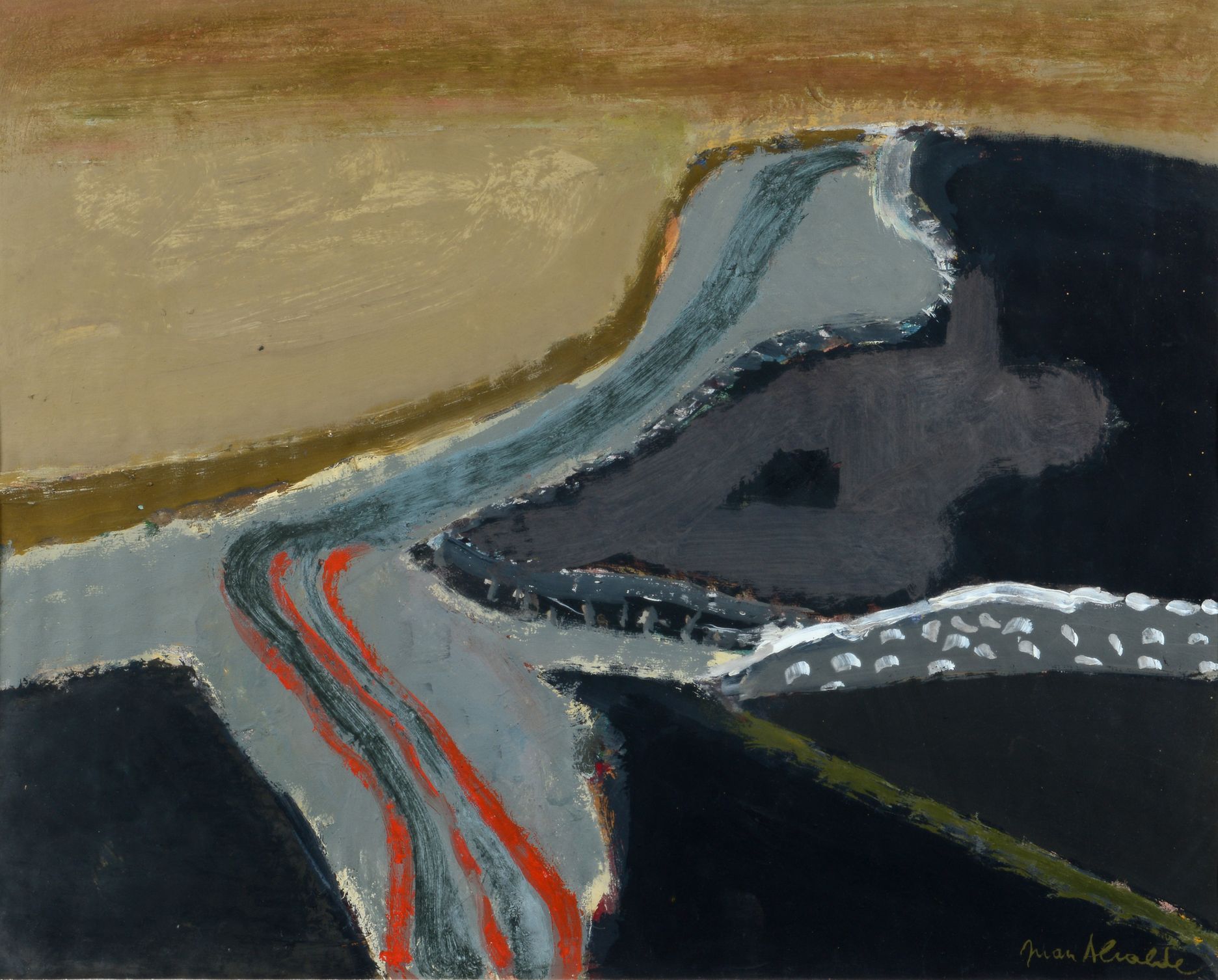 Null Juan ALCALDE ALONSO (1918 - 2020) - 道路 - 水粉画，右下角签名 - 48 x 62 cm - (BE)