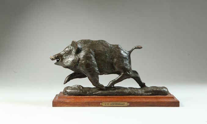 Null Jean Claude LESTRINGANT. Running boar. Bronze signed in hollow, dated 92 an&hellip;