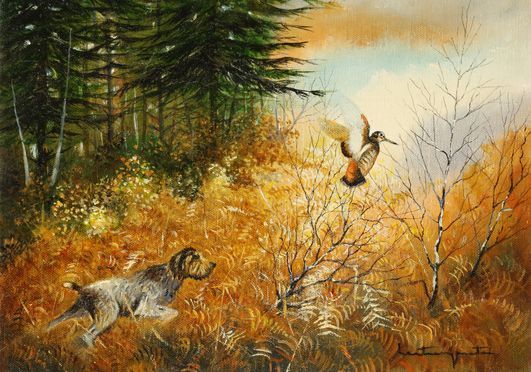 Null Jean Claude LESTRINGANT. Griffon korthals raising a woodcock. Oil on canvas&hellip;