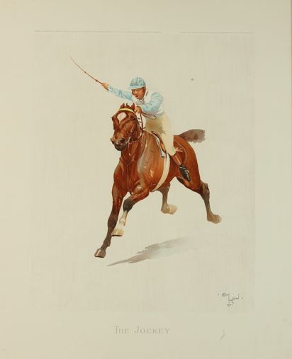 Null 塞西尔-阿尔丁。骑师》。彩色雕版画，版上有签名和1901年的日期，已装裱。尺寸：56 x 45,5 cm