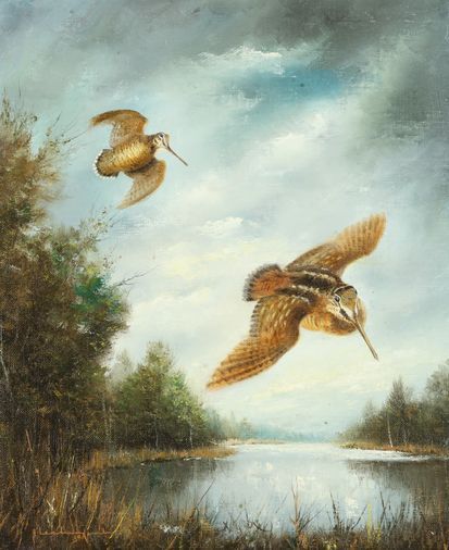 Null Jean Claude LESTRINGANT. Woodcock at the crest. Oil on canvas signed in the&hellip;