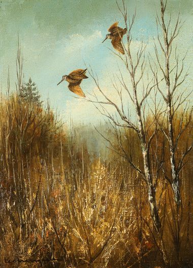 Null Jean Claude LESTRINGANT.山顶的啄木鸟。布面油画，左下方有签名。尺寸：33 x 24 cm
