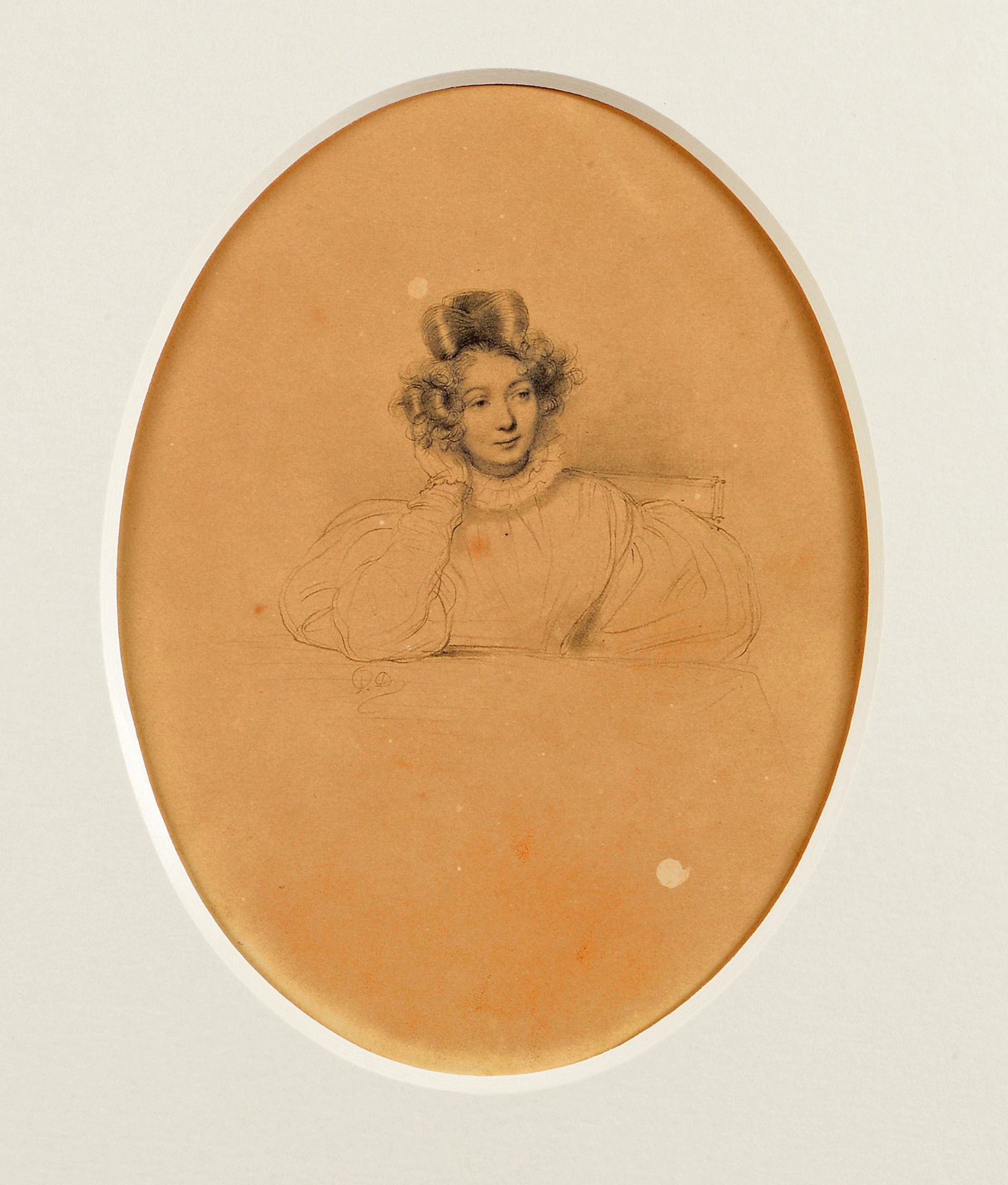 Paul DELAROCHE (Paris 1797-1856) 年轻女子的肖像
黑色铅笔，左下角有P D字样，无光泽 18.3 x 15.5 cm
