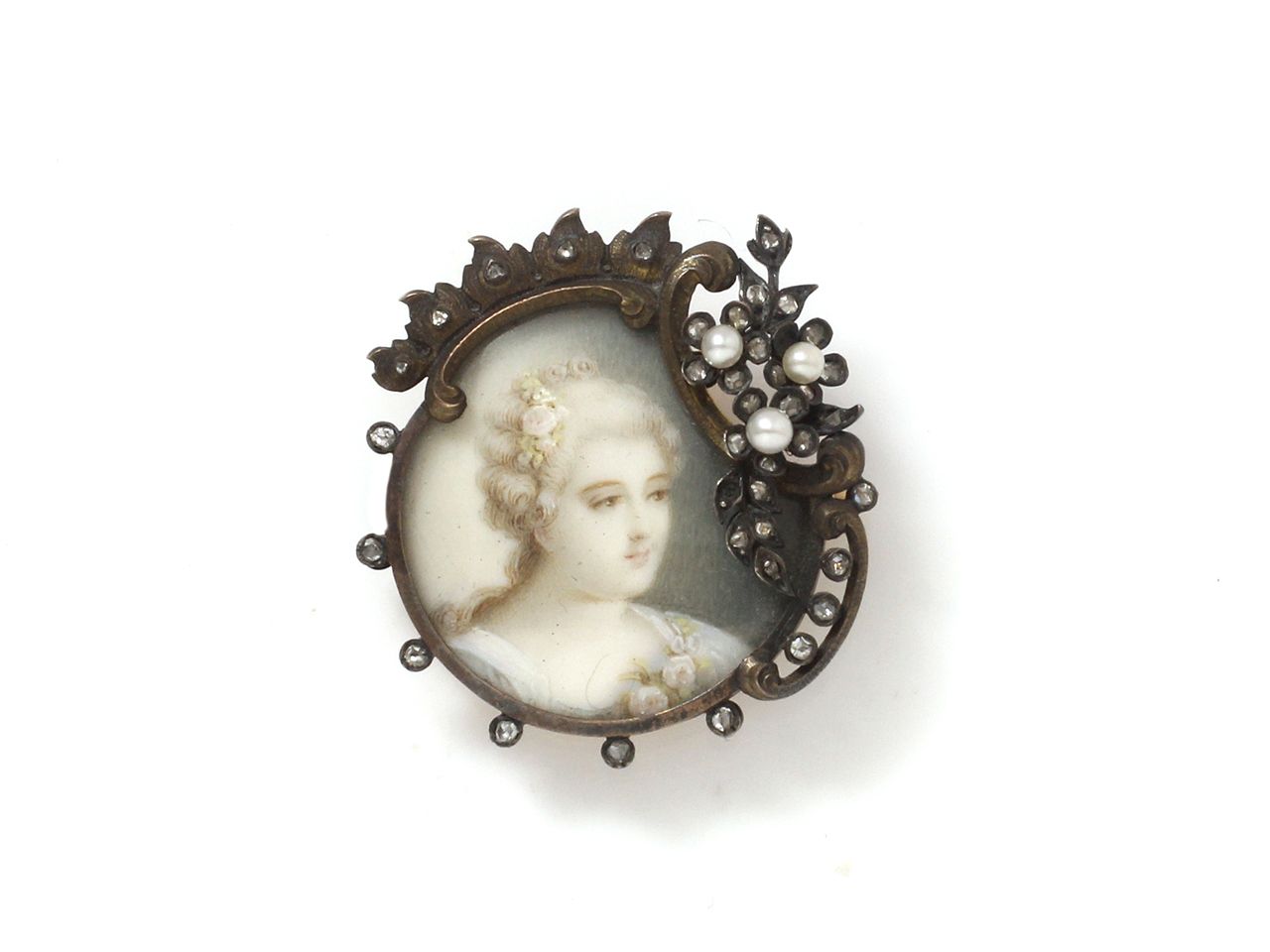 Null Broche de oro 750 y plata 800 milésimas decorado con un retrato en miniatur&hellip;