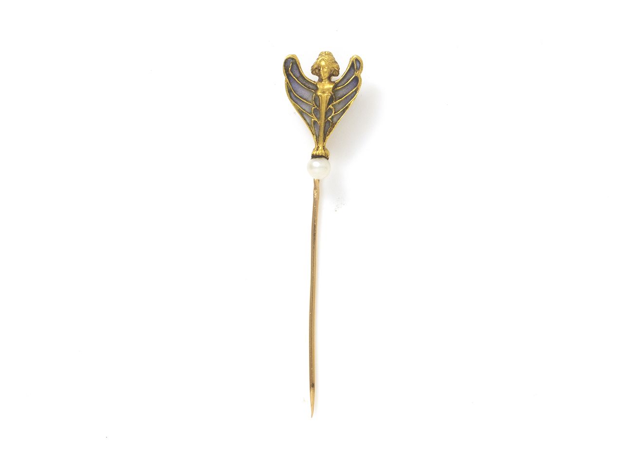 Null Krawattennadel aus 750er Gold, die eine geflügelte Frau mit Haarknoten stil&hellip;