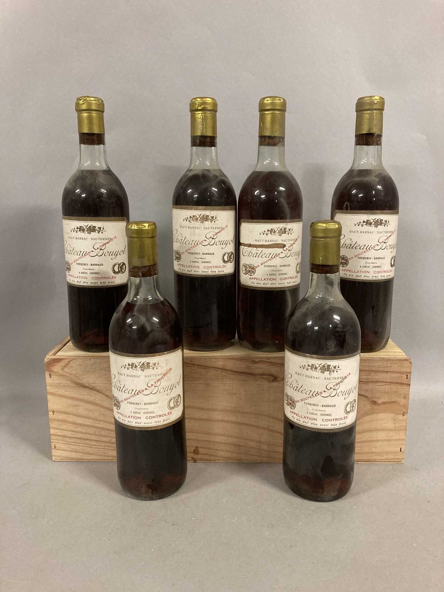 Null 6 bouteilles Château BOUYOT Barsac sans millésime (es, 5 elt, 1 et, TLB)