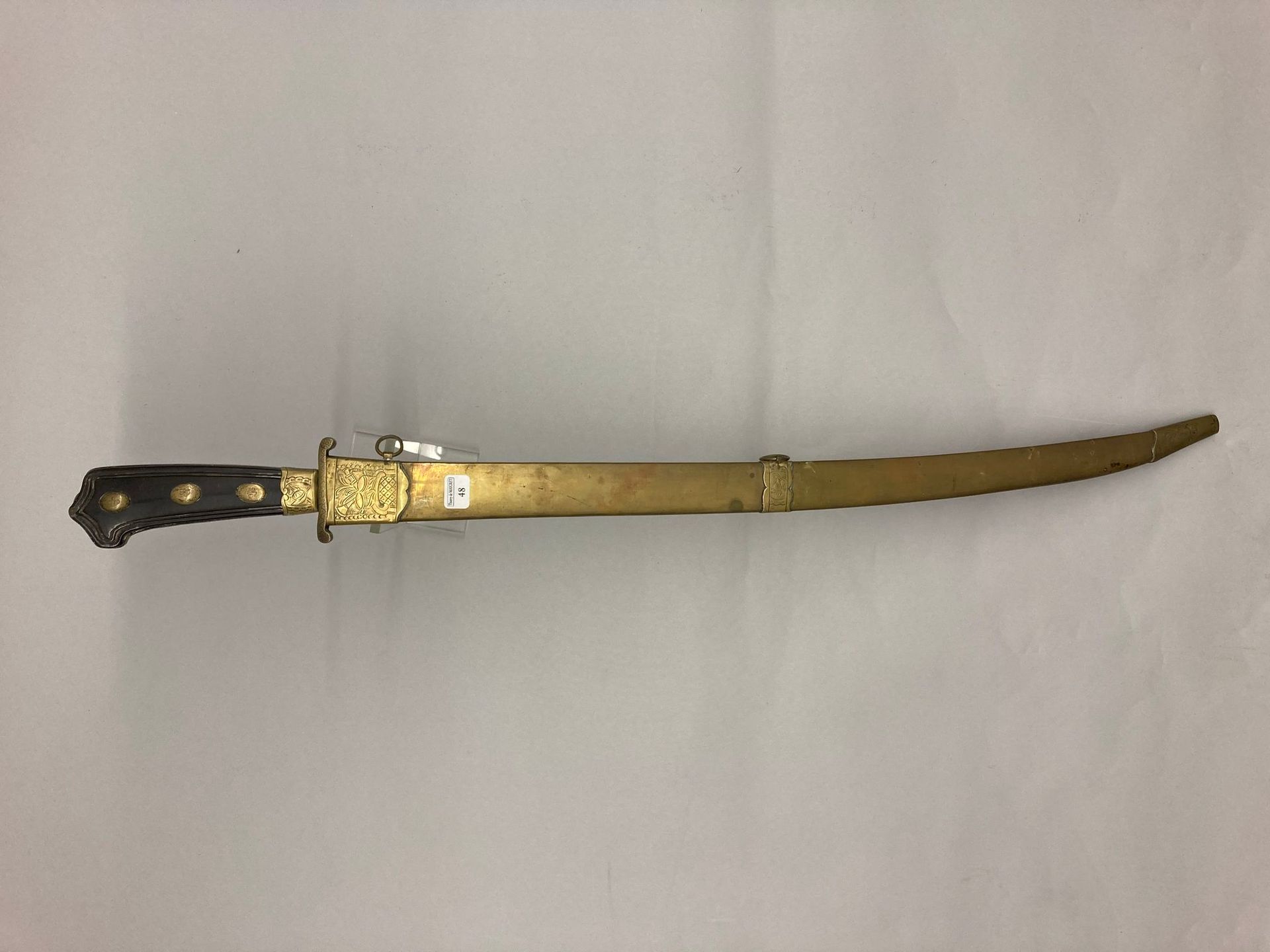 Null 18th century hunting knife, engraved brass handle, carved ebony blade, slig&hellip;