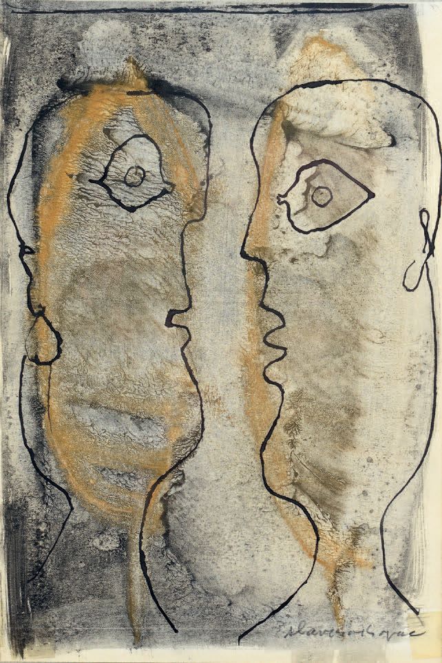École contemporaine Two profiles
Drawing in ink and wash, signed indistinctly on&hellip;
