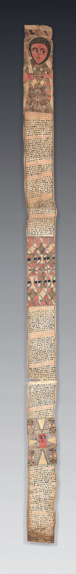 Null 埃塞俄比亚的护身符卷
纸上的多色颜料。
埃塞俄比亚，阿姆哈拉或提格里尼亚人，19世纪。
 （可见的磨损和事故）。
160 x 10 cm
这些个性化的&hellip;