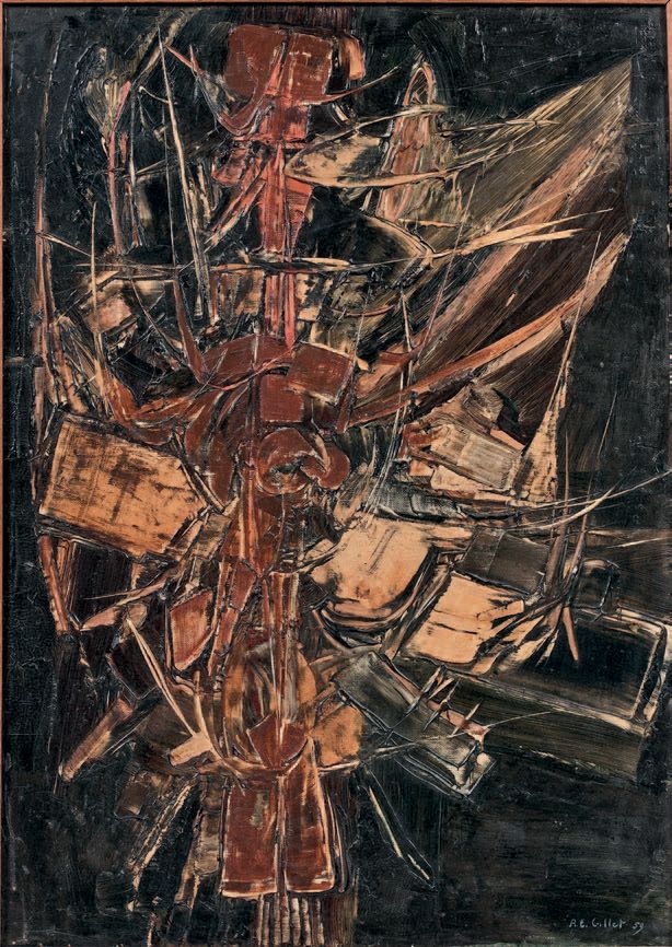 Roger-Edgar GILLET (1924 - 2004) Composition fond noir, 1959
Huile sur toile, si&hellip;