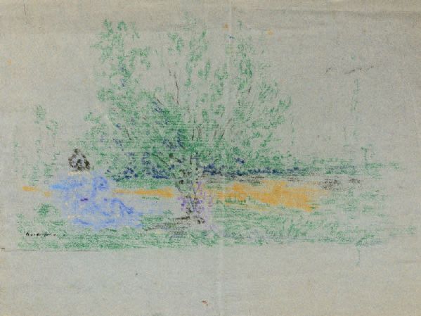 Ker-Xavier ROUSSEL (1867-1944) 坐在树旁的女人
染色纸上的粉彩画，左下角有签名，背面是对一个裸体女人的研究（折叠）。
24 x 3&hellip;