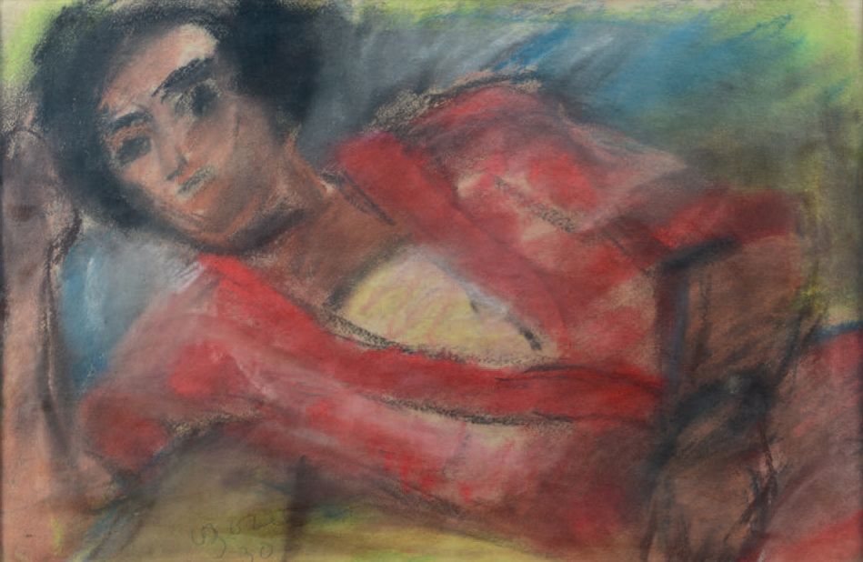 Béla Adalbert CZÓBEL (1883-1976) 年轻女子躺着，1930年
粉彩画，左下角有签名和日期30。
31.5 x 48 厘米