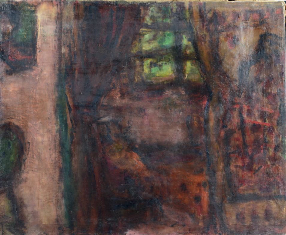 Béla Adalbert CZÓBEL (1883-1976) 坐在室内的女人，1957年
布面油画，背面有签名和日期（修复）。
60 x 73 cm