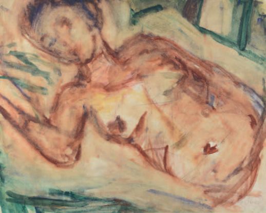 Béla Adalbert CZÓBEL (1883-1976) * 裸体模特
水彩和黑色铅笔，右下方有签名。
47.5 x 59.5厘米