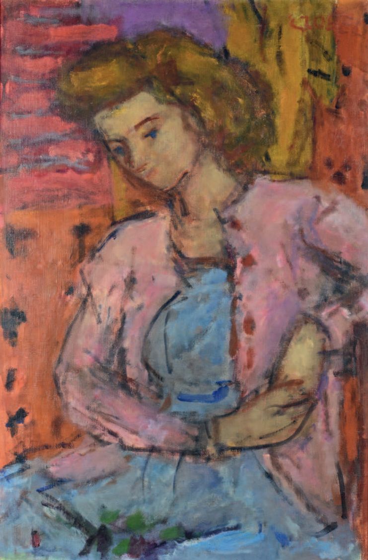 Béla Adalbert CZÓBEL (1883-1976) * Sitzende Frau mit rosa Weste, 1960
Öl auf Lei&hellip;