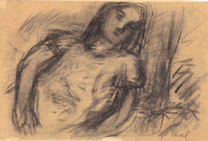 Béla Adalbert CZÓBEL (1883-1976) 昏睡的女人
炭笔和树桩画，右下方有签名。
31 x 46.5厘米