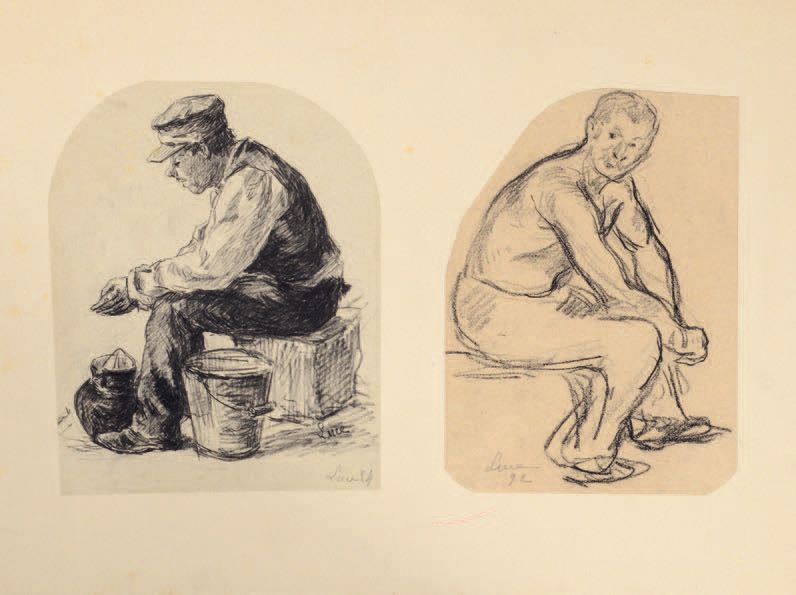 Maximilien LUCE (1858-1941) 坐着的人的研究，1884年和1892年
两幅黑色铅笔和木炭画安装在同一张纸上，右下方有签名和日期84和9&hellip;