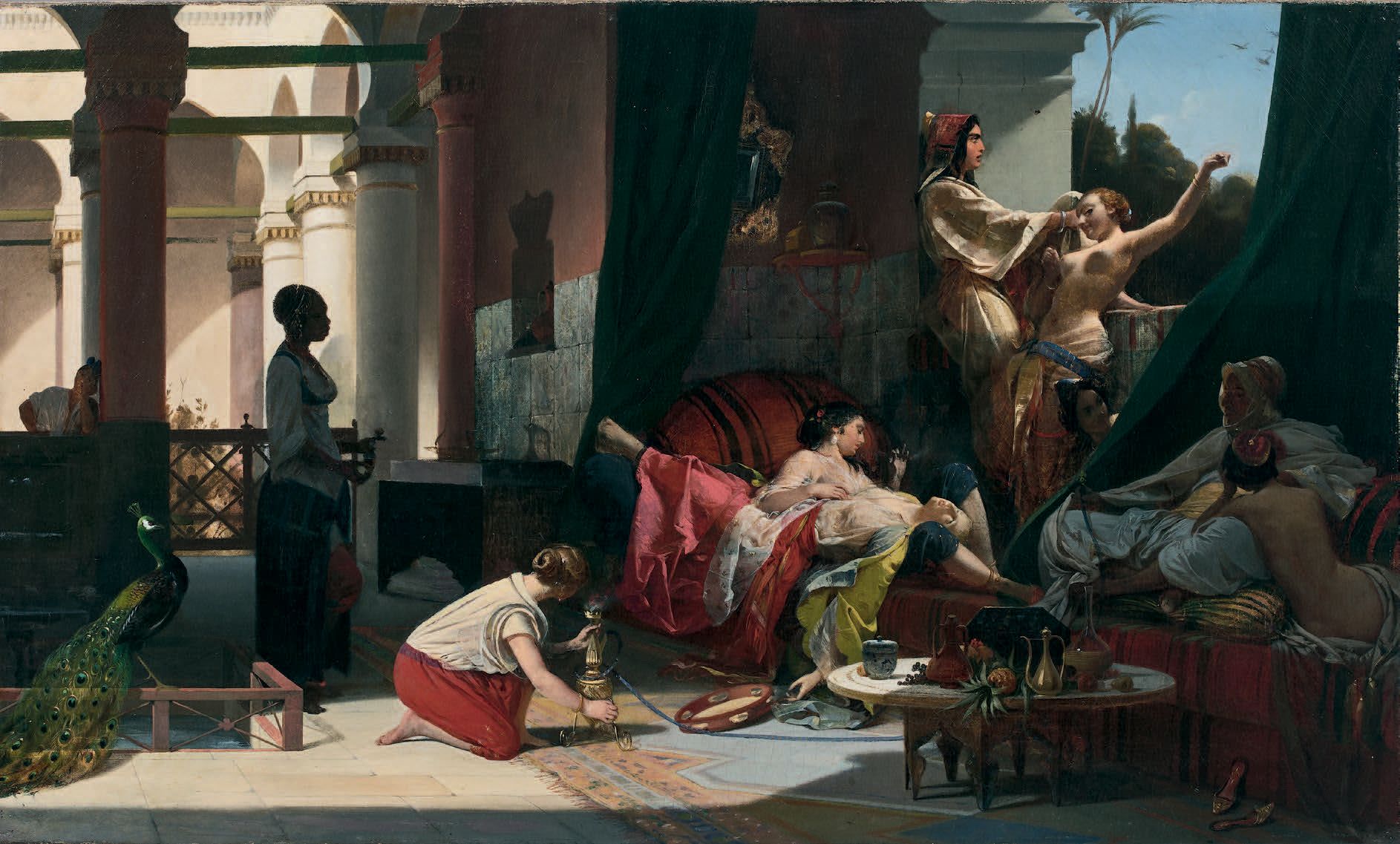 École FRANÇAISE du XIXe siècle Scene of harem
Oil on canvas.
(Retoiled).
58 x 96&hellip;