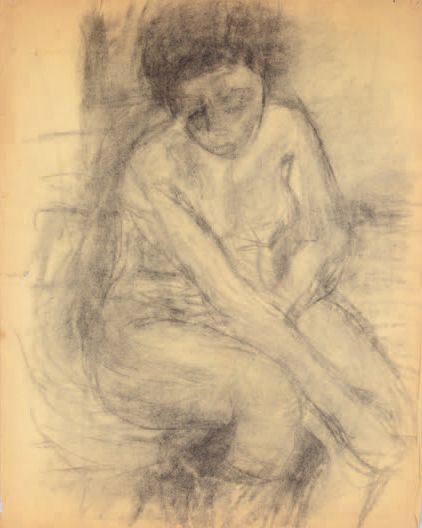 Béla Adalbert CZÓBEL (1883-1976) 坐着的女人
炭笔和树桩画（泪水）。
65 x 50厘米