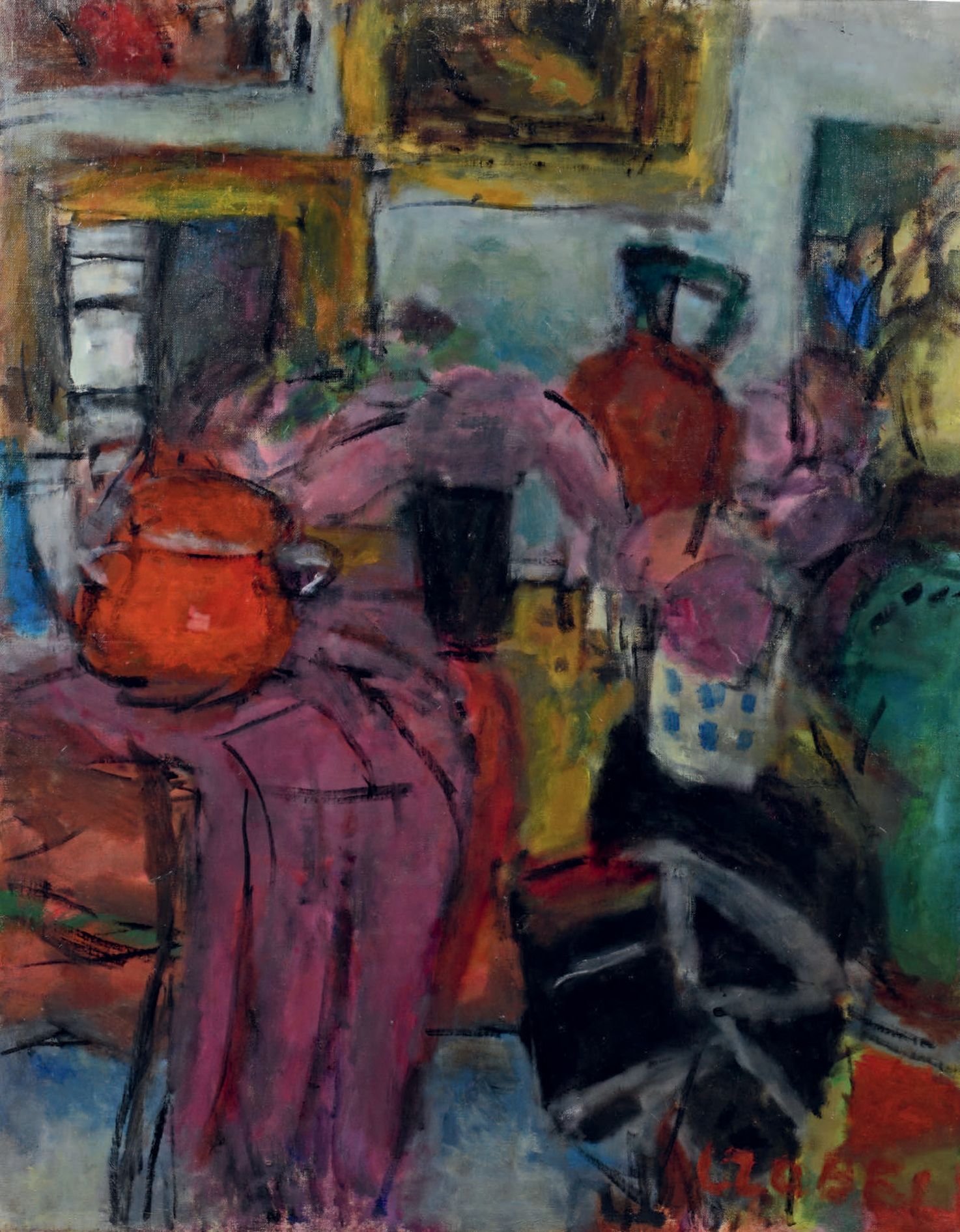 Béla Adalbert CZÓBEL (1883-1976) * 室内，1962年
布面油画，右下角签名。
92 x 73 cm

展览：
- Béla C&hellip;