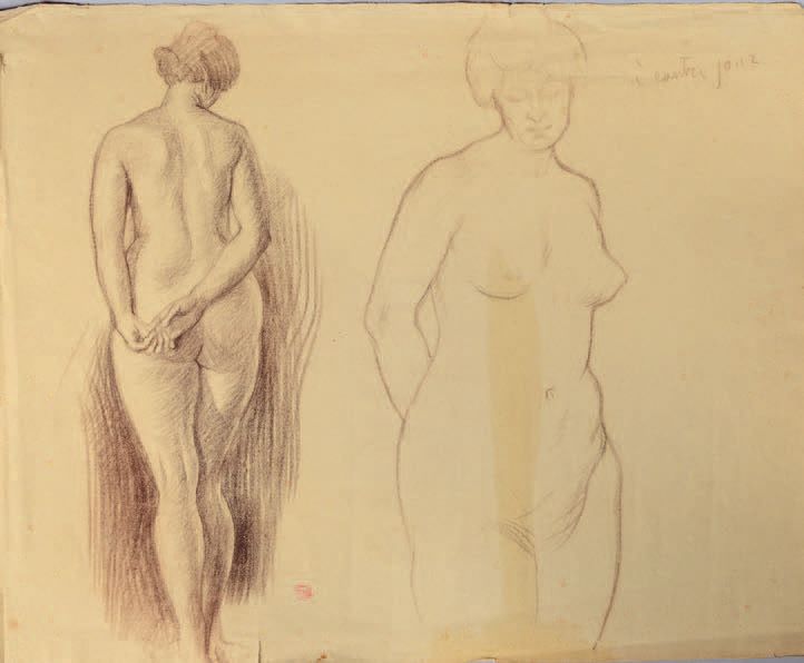 Henri Edmond CROSS (1856-1910) À contrejour
带吸墨纸的轮廓铅笔画，左下方印有首字母，右上方印有标题（边缘和褶皱处有事&hellip;