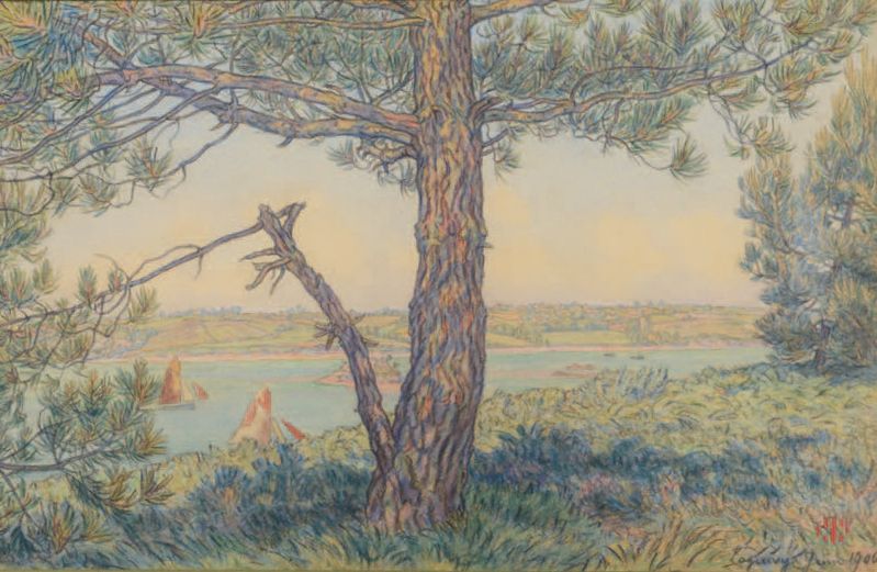Henri RIVIERE (1864-1951) Loguvy sur le trieux
水彩画，右下方有签名和红色印章，位于Loguivy，日期是1906&hellip;